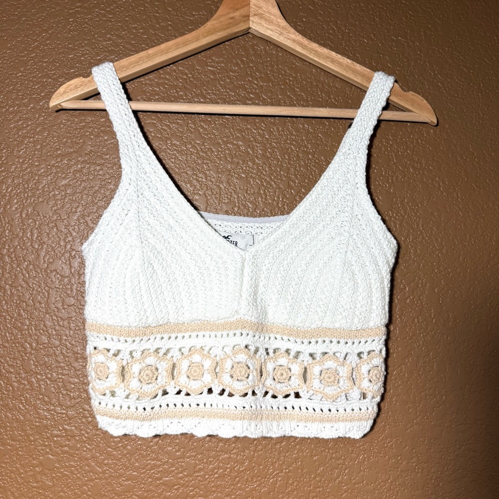 Hollister White Tan Crochet Crop Top Sz S NWT Babydoll Crochet Lace Cottage Core